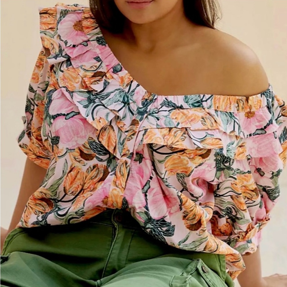 Anthropologie Cecilia Pettersson Pink and Orange Floral Blouse